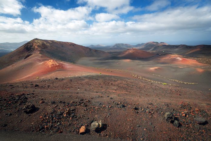 Amazing volcanic landscape and lava desert in Timanfaya national