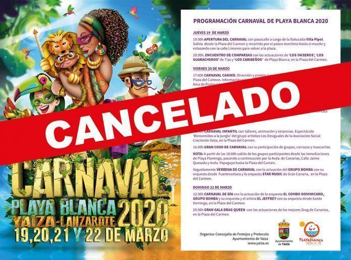 Cartel cancelación Carnaval de Playa Blanca