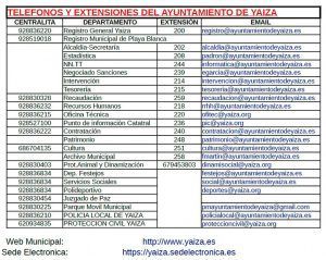 TELÉFONOS Y EXTENSIONES YAIZA