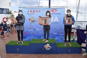 Podio del grupo A femenino VI Regata César Manrique Optimist