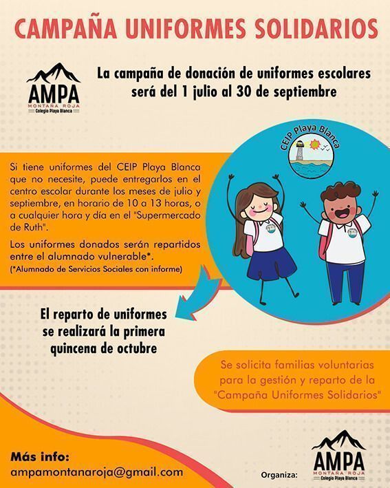 Noticias Playa Blanca | Cartel Campaña Uniformes Solidarios