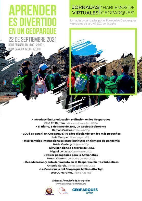 Cartel jornadas Aprender es divertido en un Geoparque.