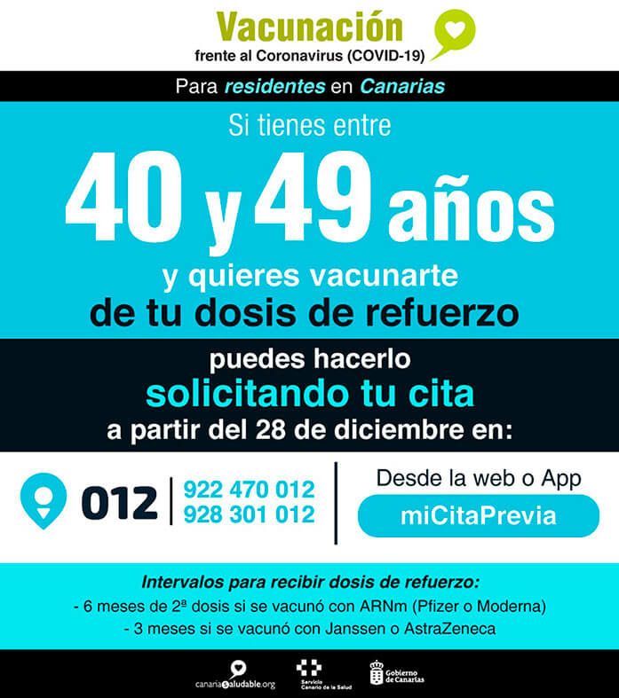 Cartel vacunación refuerzo 40 a 49 años