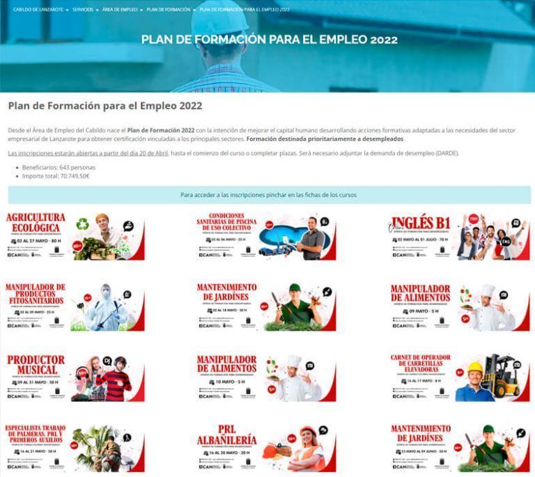 Noticias Lanzarote | El Plan de Formación para el Empleo 2022 ofrece más de una treintena de cursos gratuitos