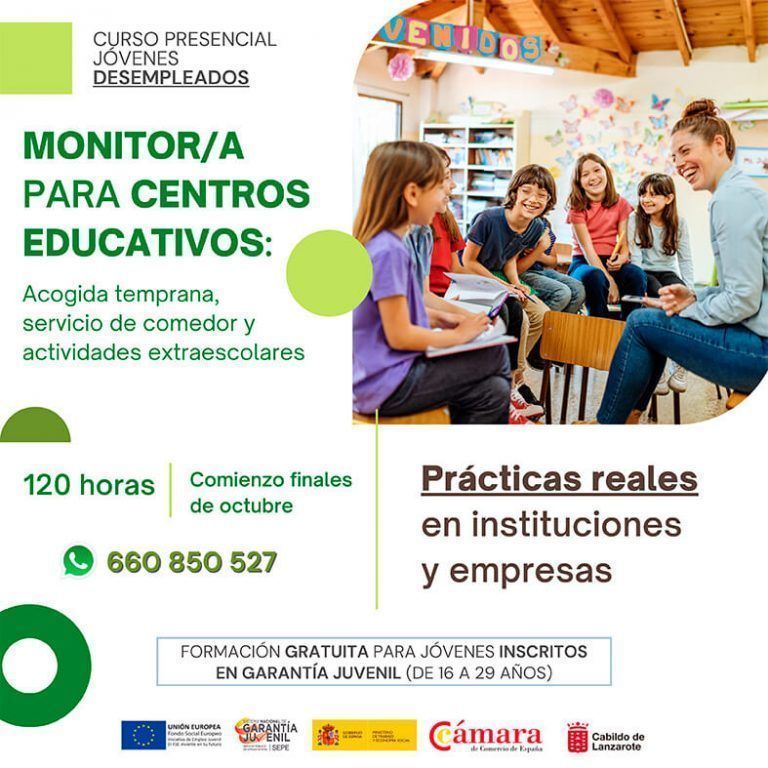 Noticias Lanzarote | La Cámara organiza un curso de monitor para centros educativos dirigido a jóvenes desempleados de 16 a 29 años