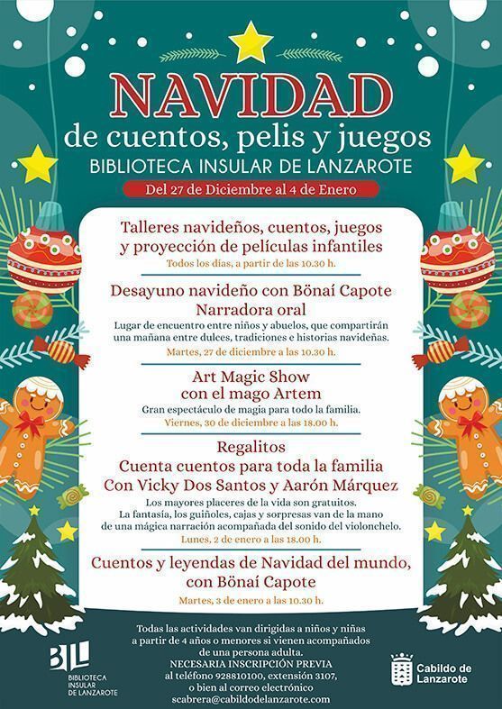 Noticias Lanzarote | La Biblioteca Insular recibirá la Navidad con cine, cuentos, juegos y magia
