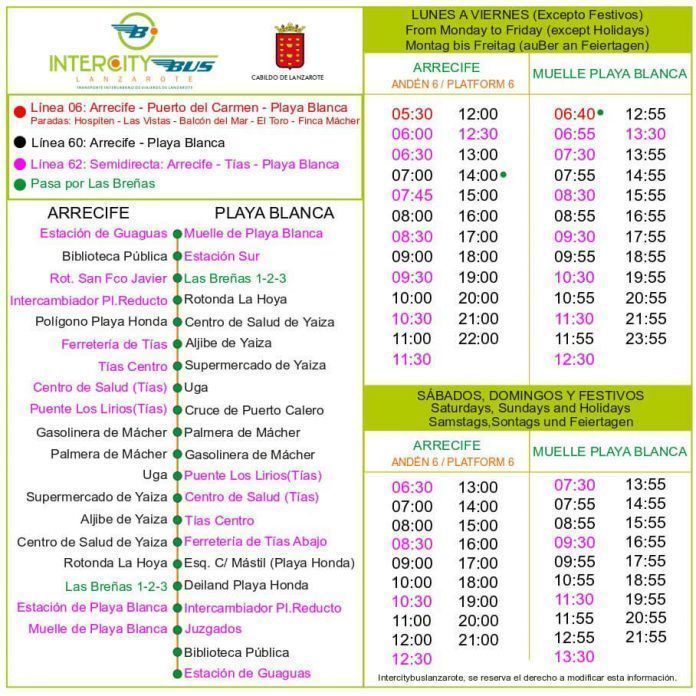 Nuevos horarios guaguas Playa Blanca Arrecife Líneas 06, 60 y 62 Noticias Yaiza | Playa Blanca estrena ruta semidirecta a Arrecife el próximo 15 de febrero