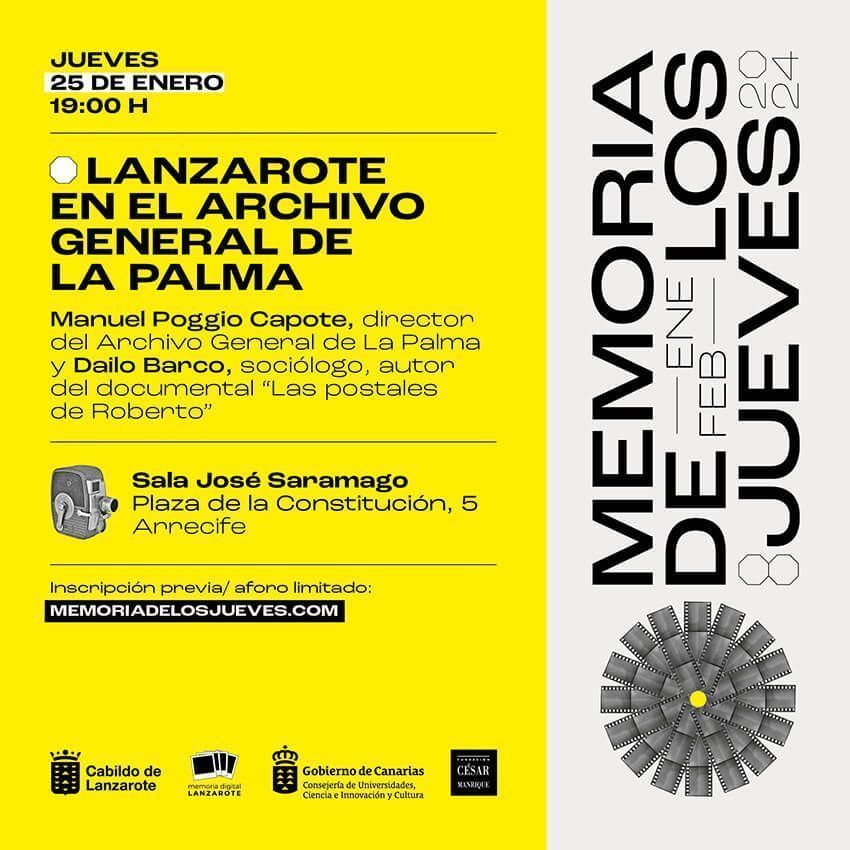 Memoria de los Jueves mostrará los fondos sobre Lanzarote que se conservan en el Archivo General de La Palma