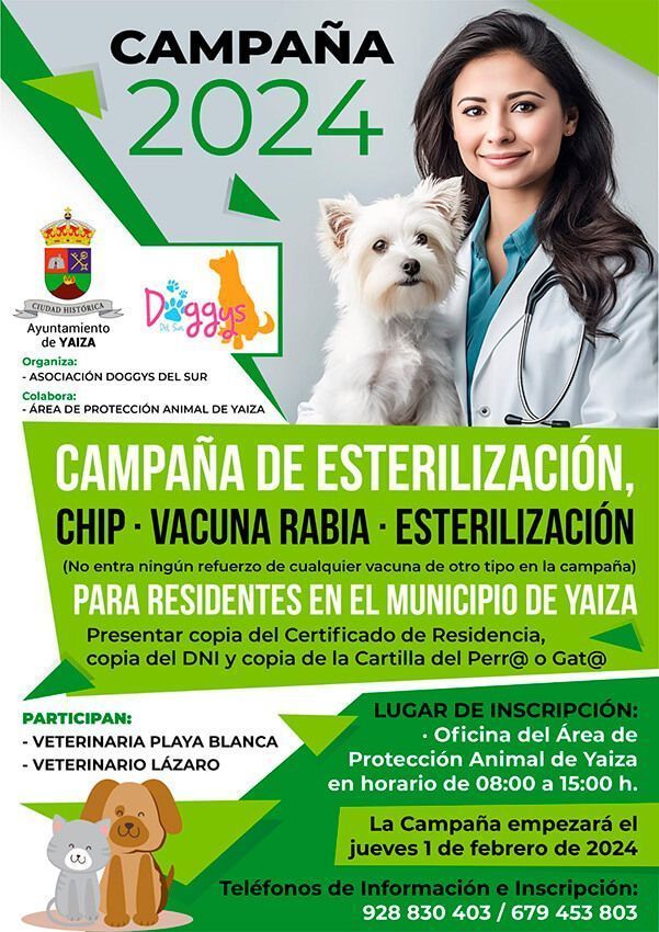 Noticias Yaiza | Yaiza inicia una nueva campaña de Esterilización, Identificación y Vacunación de Rabia para perros y gatos