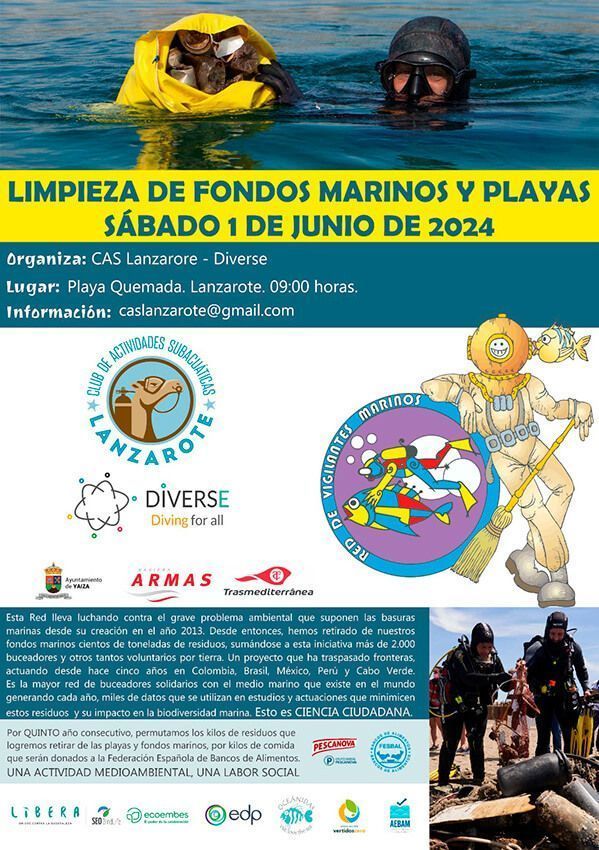 Cartel Limpieza terrestre y fondo marino en Playa Quemada
