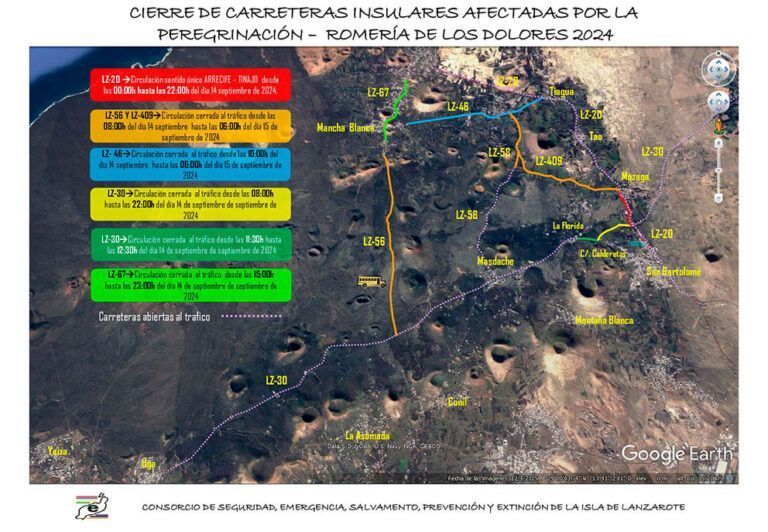 El Cabildo anuncia las modificaciones al tráfico previstas durante la Romería de los Dolores - Mapa