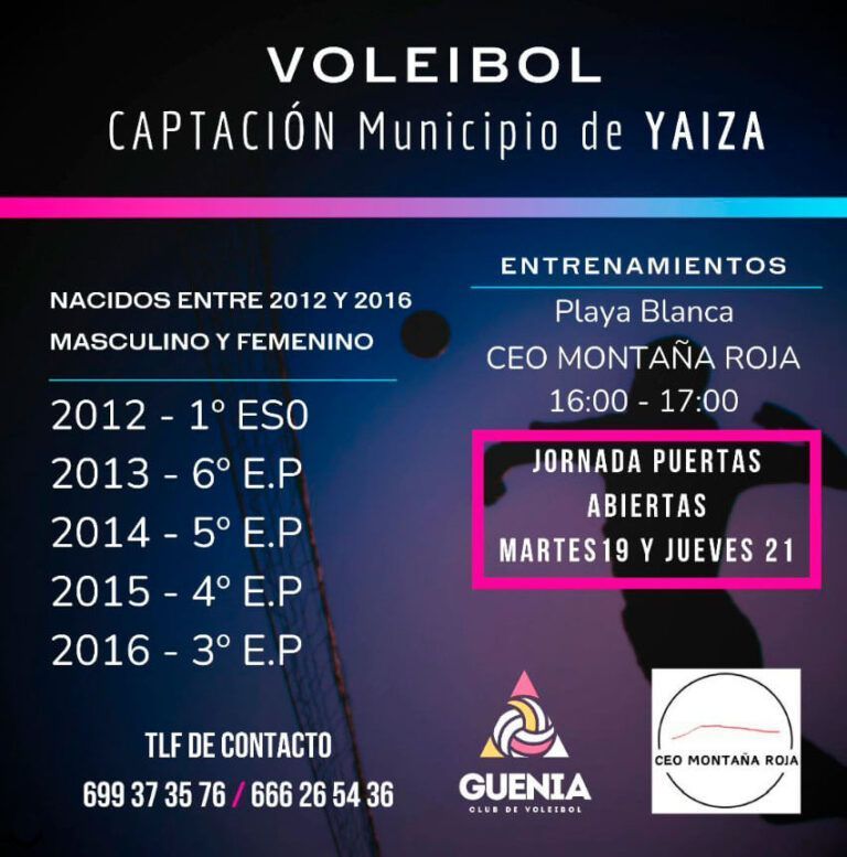 Noticias Playa Blanca | El Club de Voleibol Guenia Lanzarote invita a niños y jóvenes a una jornada de puertas abiertas esta tarde en el CEO Playa Blanca