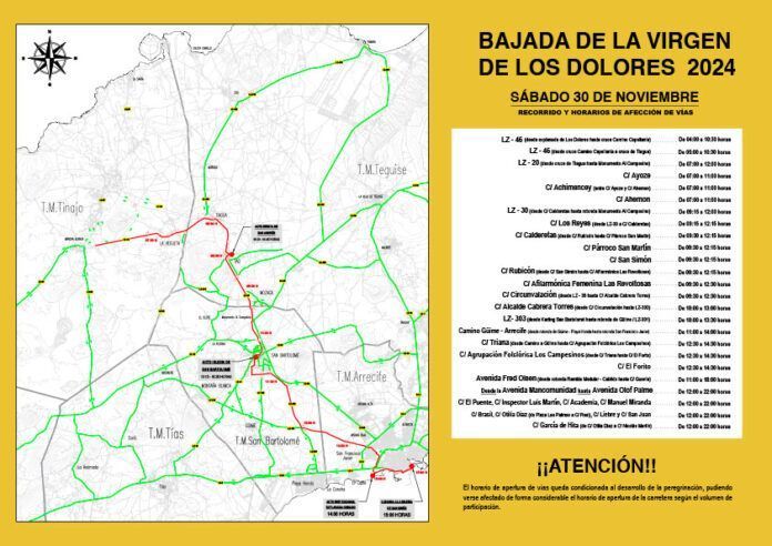 Mapa cortes de carreteras para la Bajada de la Virgen de Los Dolores Noticias | El Cabildo informa de los cortes de carreteras con motivo de la Bajada de la Virgen de Los Dolores