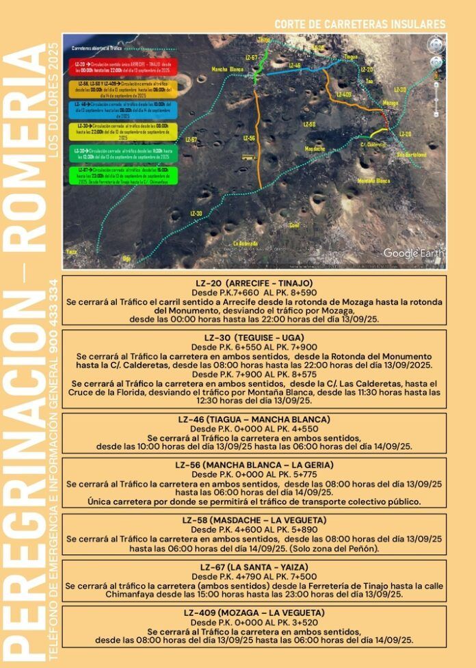 Noticias Lanzarote | El Cabildo de Lanzarote anuncia los cortes de carreteras con motivo de la Romería de Los Dolores