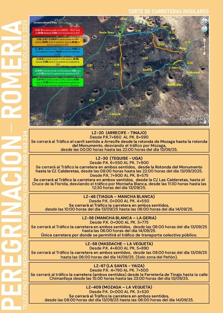 Noticias Lanzarote | El Cabildo de Lanzarote anuncia los cortes de carreteras con motivo de la Romería de Los Dolores