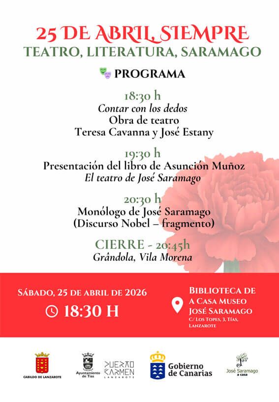 Noticias | 25 de abril, siempre: teatro y literatura en la Biblioteca de José Saramago en Tías