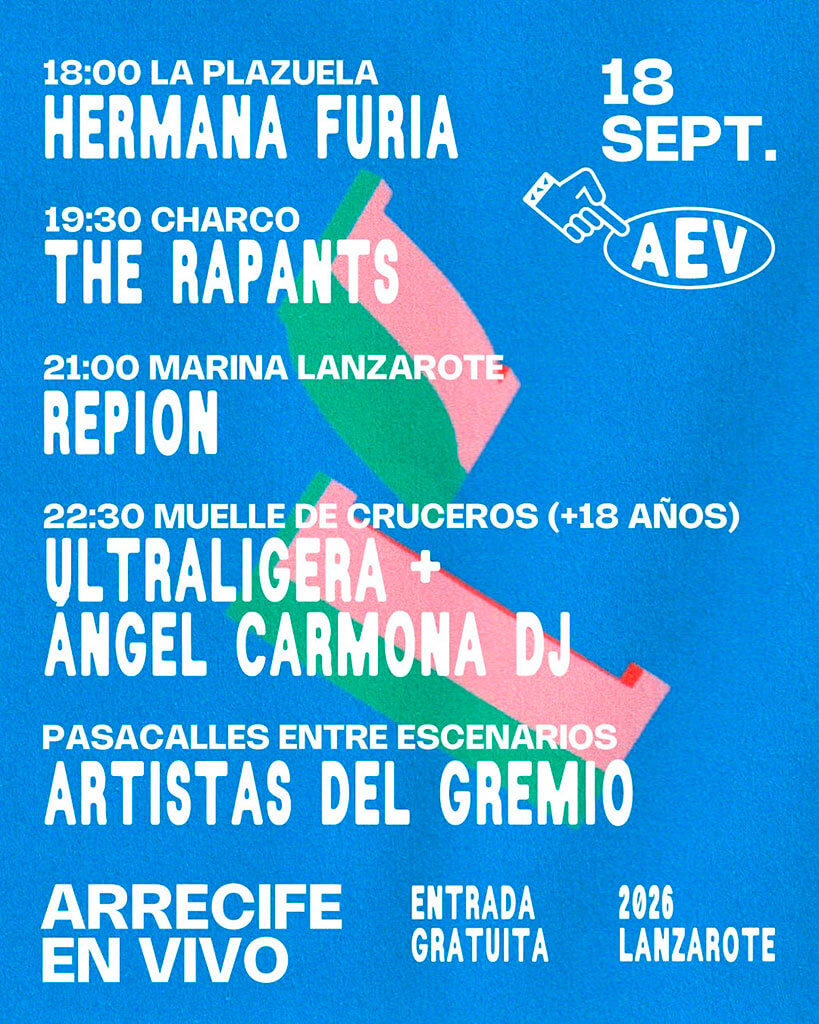 Cartel Arrecife en Vivo 18 sep Arrecife en Vivo arranca esta tarde con cuatro viernes llenos de música, pasacalles y conciertos gratuitos