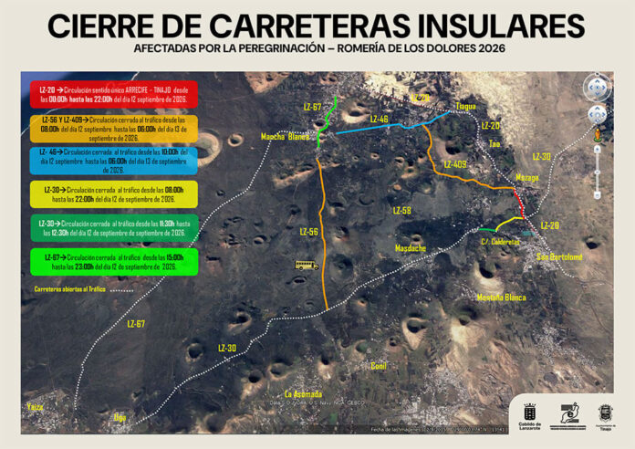 Mapa-cierre-carreteras-Los-Dolores Noticias Yaiza | Cortes de carreteras durante la peregrinación a Los Dolores